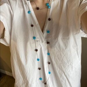 Teal & Wood bead on a Silver Chain Necklace 📿